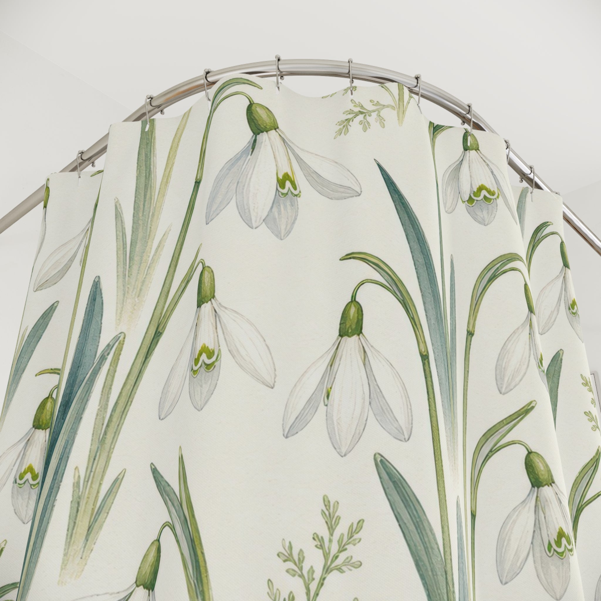 Spring White Botanical Floral Shower Curtain