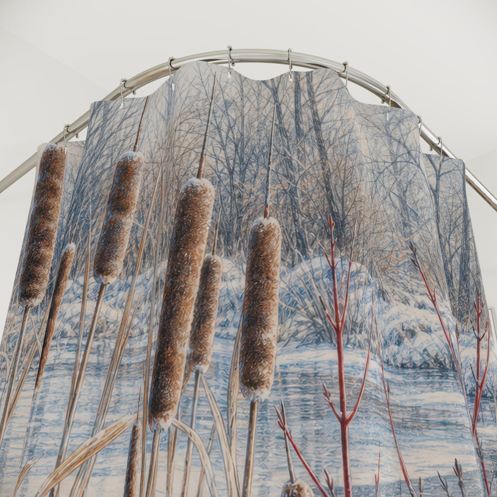 Pencil Winter Cattails Dogwood Shower Curtain