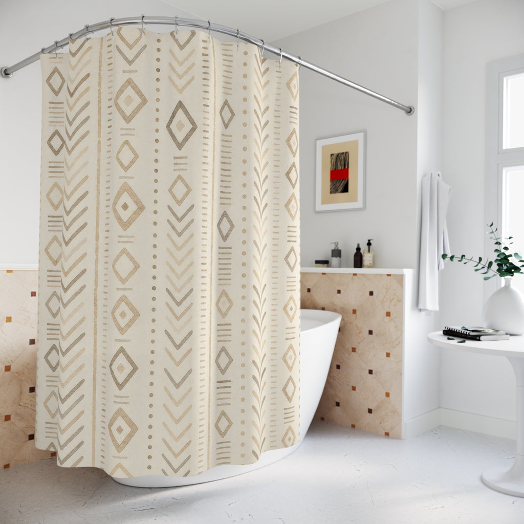 Beige Diamond Chevron Stripe Shower Curtain