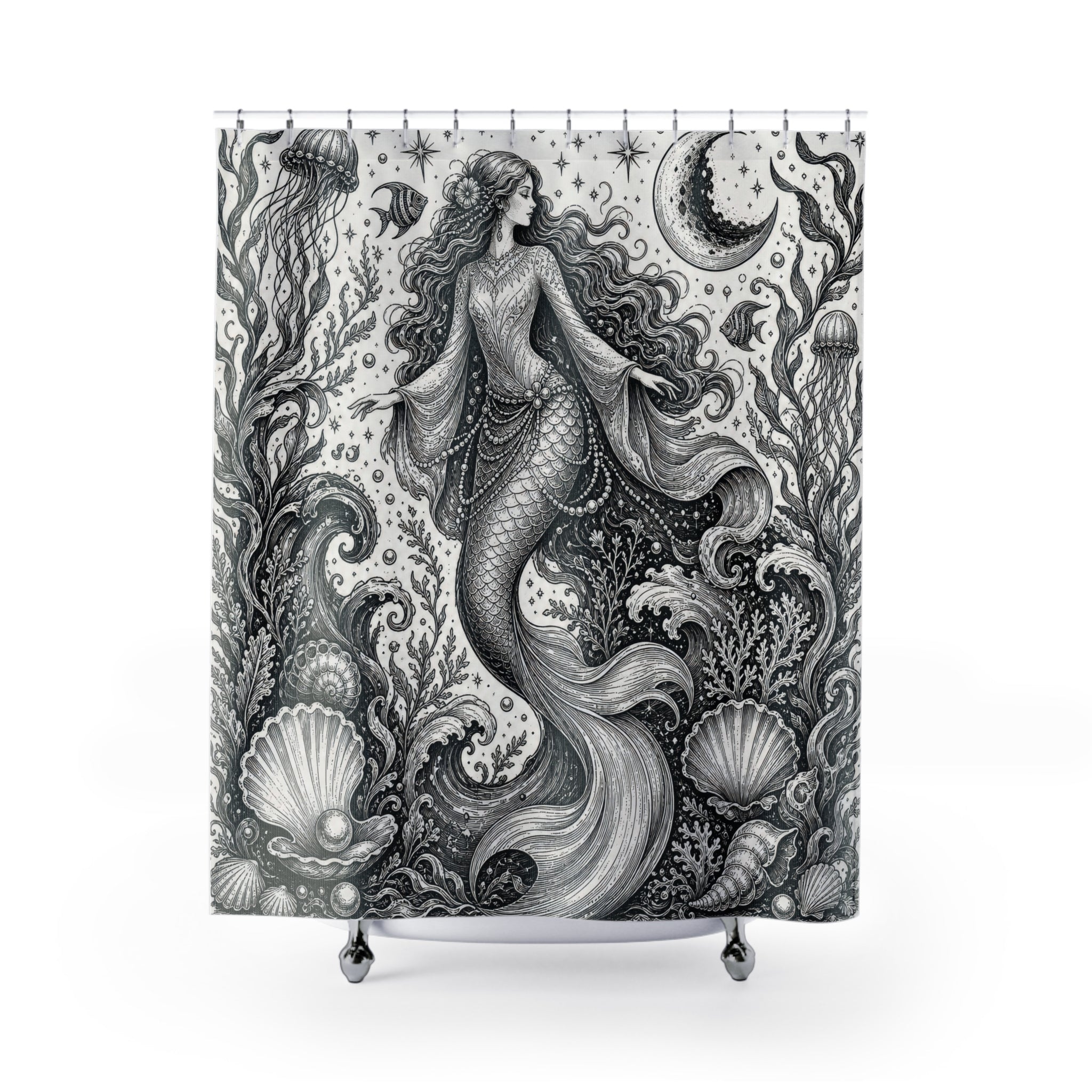 Mermaid Moon Shell Shower Curtain