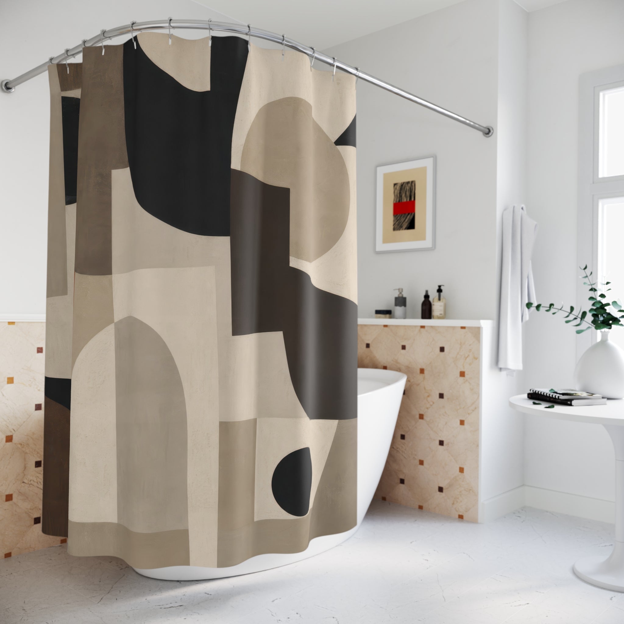 Neutral Geometric Collage Shower Curtain