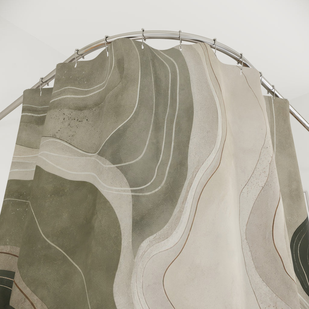 Sage Gray Topographic Line Shower Curtain