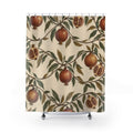Russet pomegranates and olive leaves on cream shower curtain with full front view