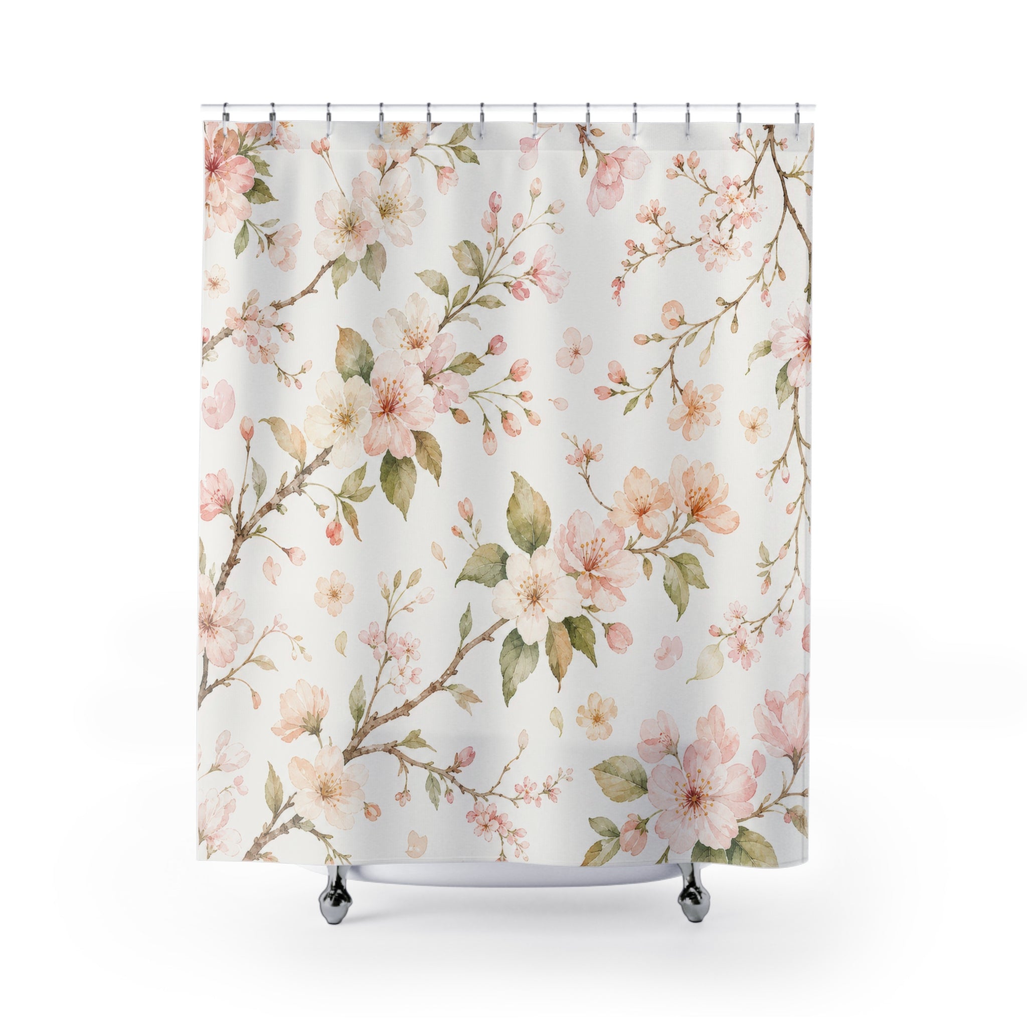 Cherry Blossom Cottage Blush White Branch Shower Curtain