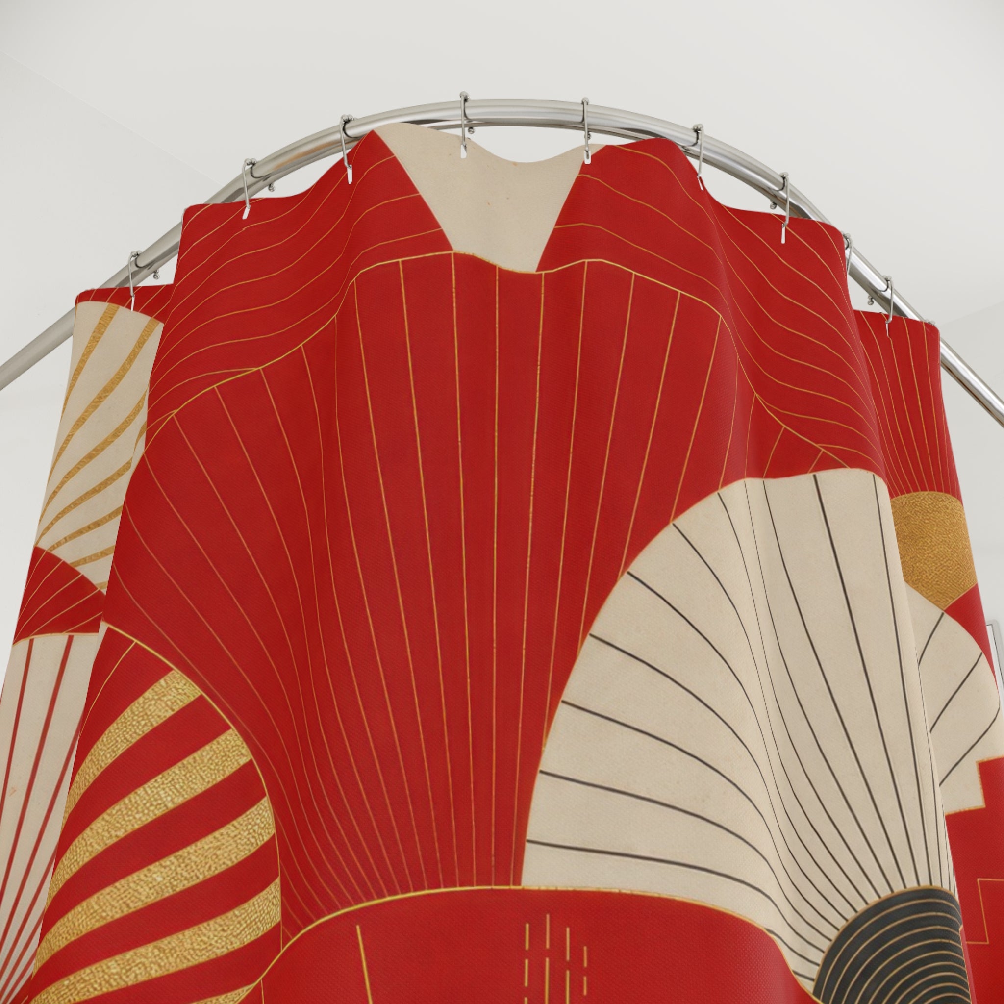 Deco Fan Red and White Shower Curtain