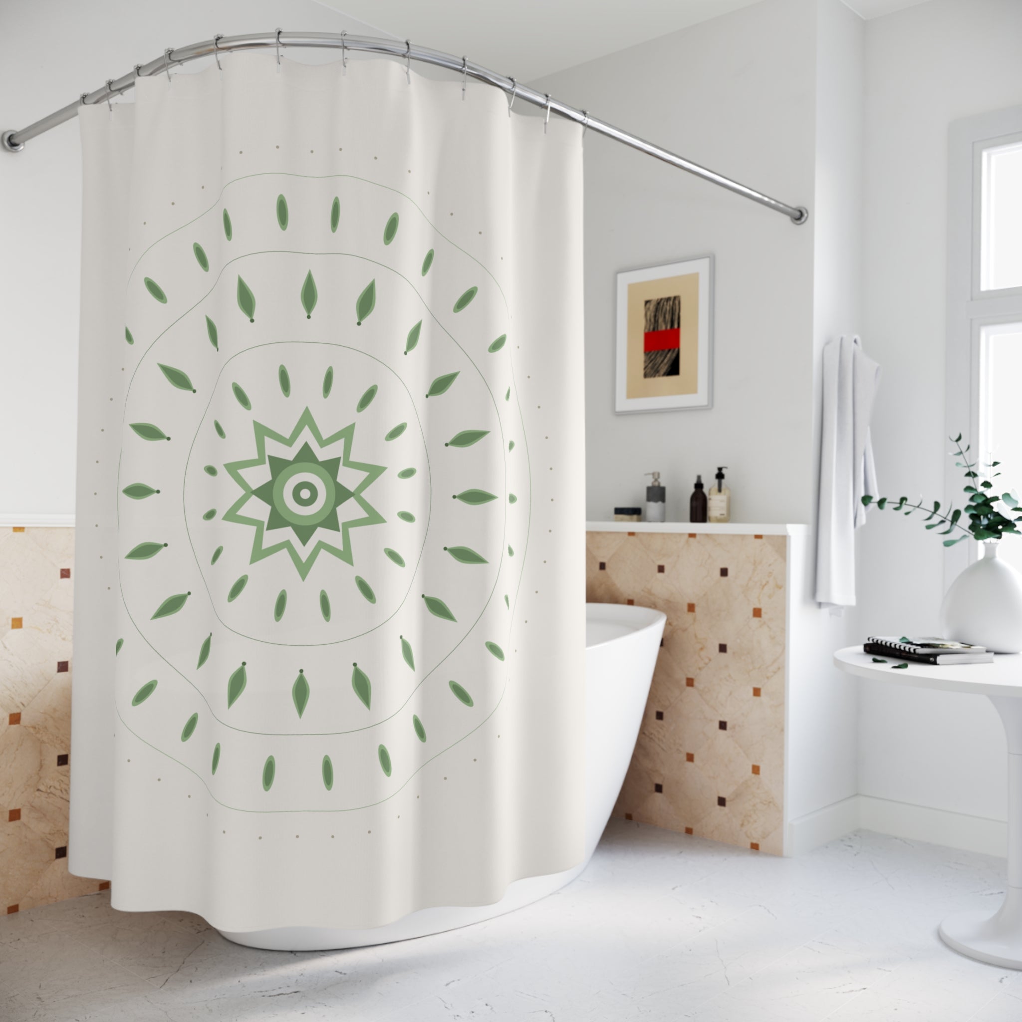 Sage Green Mandala Shower Curtain – Lotus Bloom