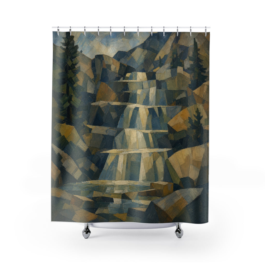 Structured Mountain Landscape Print Shower Curtain
