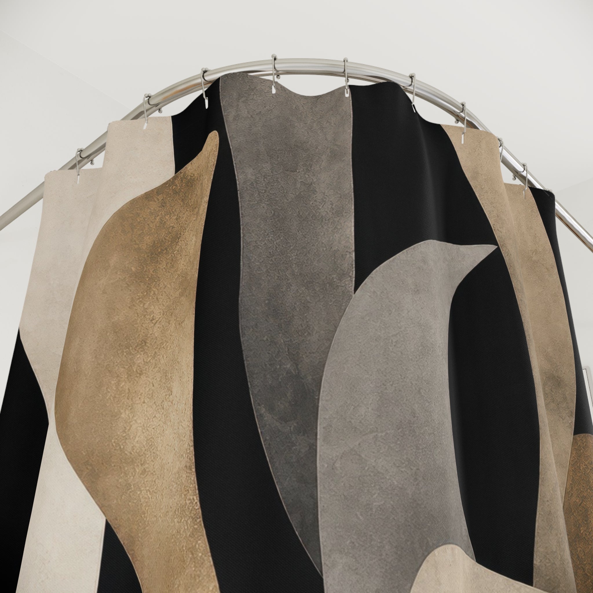 Black Abstract Shower Curtain, Cream Sculptural Shape Bath Decor, Modern Neutral Pattern, Beige Black Bathroom Decor, Organic Art Style