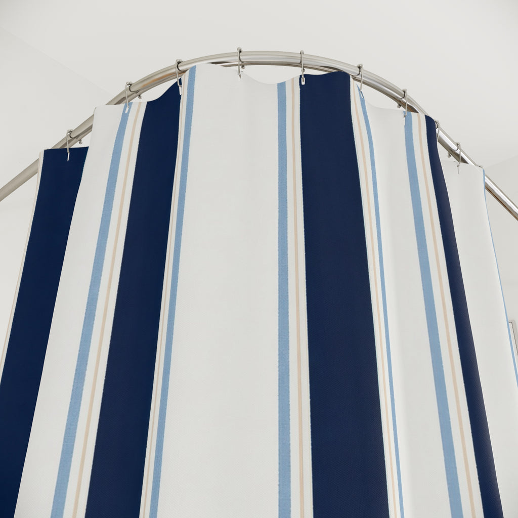 Navy Pale Blue Cream Stripe Shower Curtain