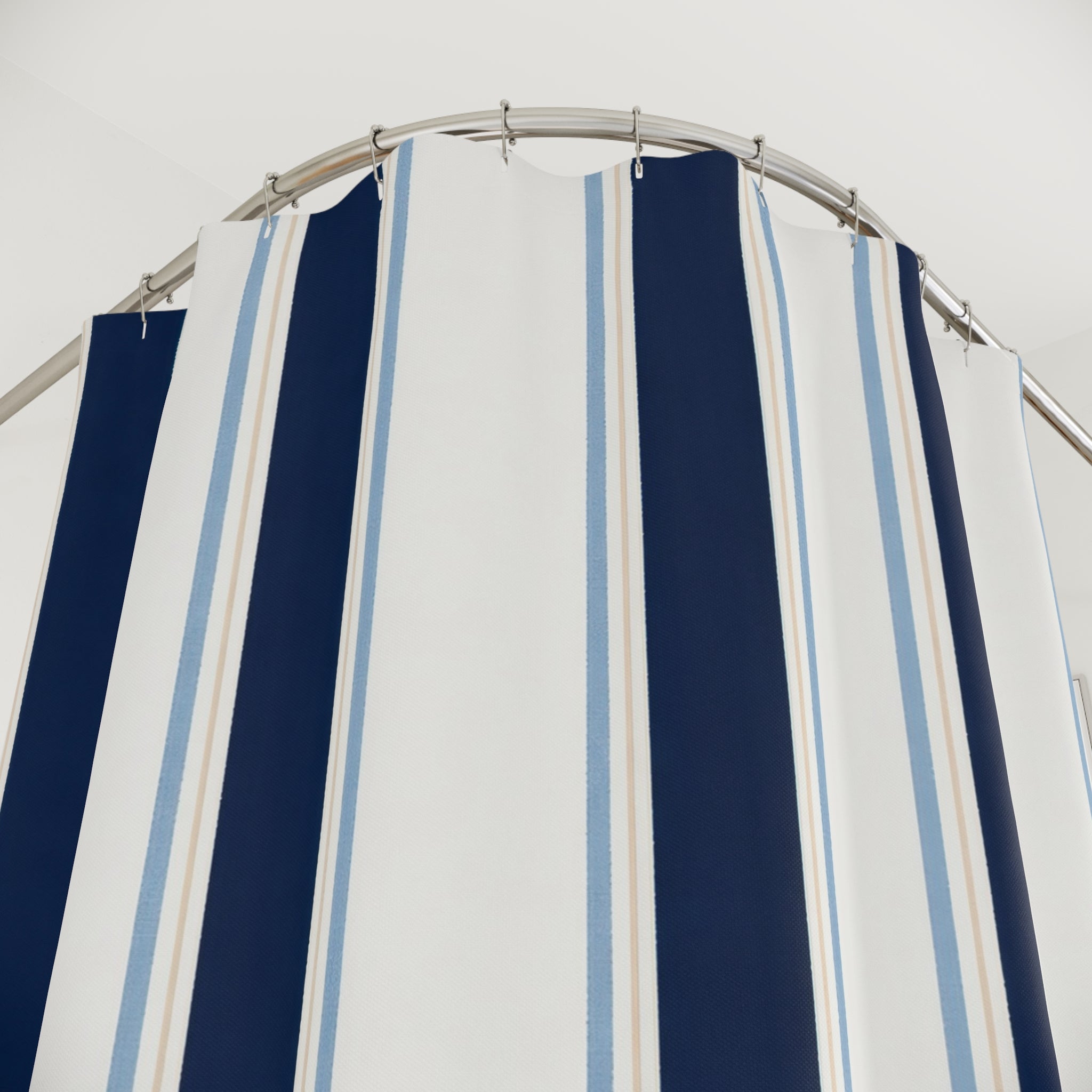 Navy Pale Blue Cream Stripe Shower Curtain