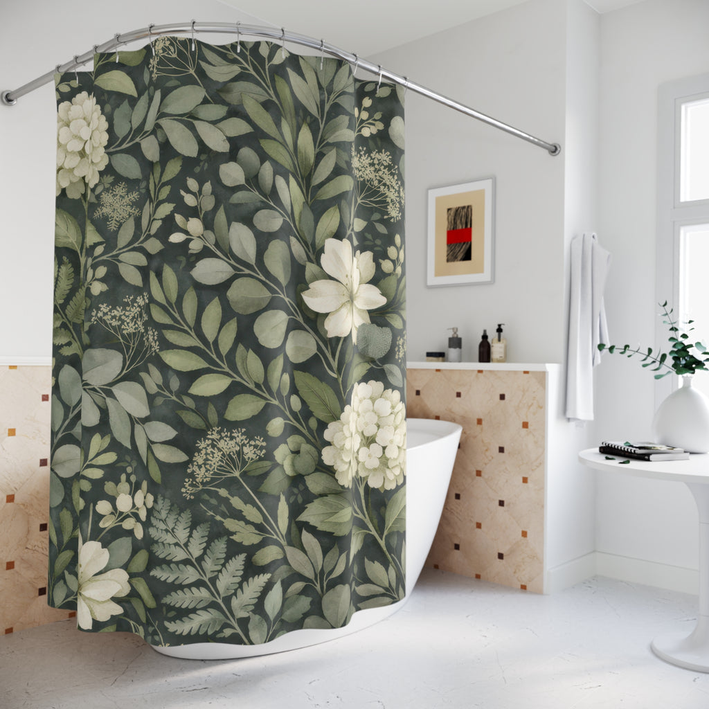 Green and Grey Botanical Shower Curtain – Sage Eucalyptus