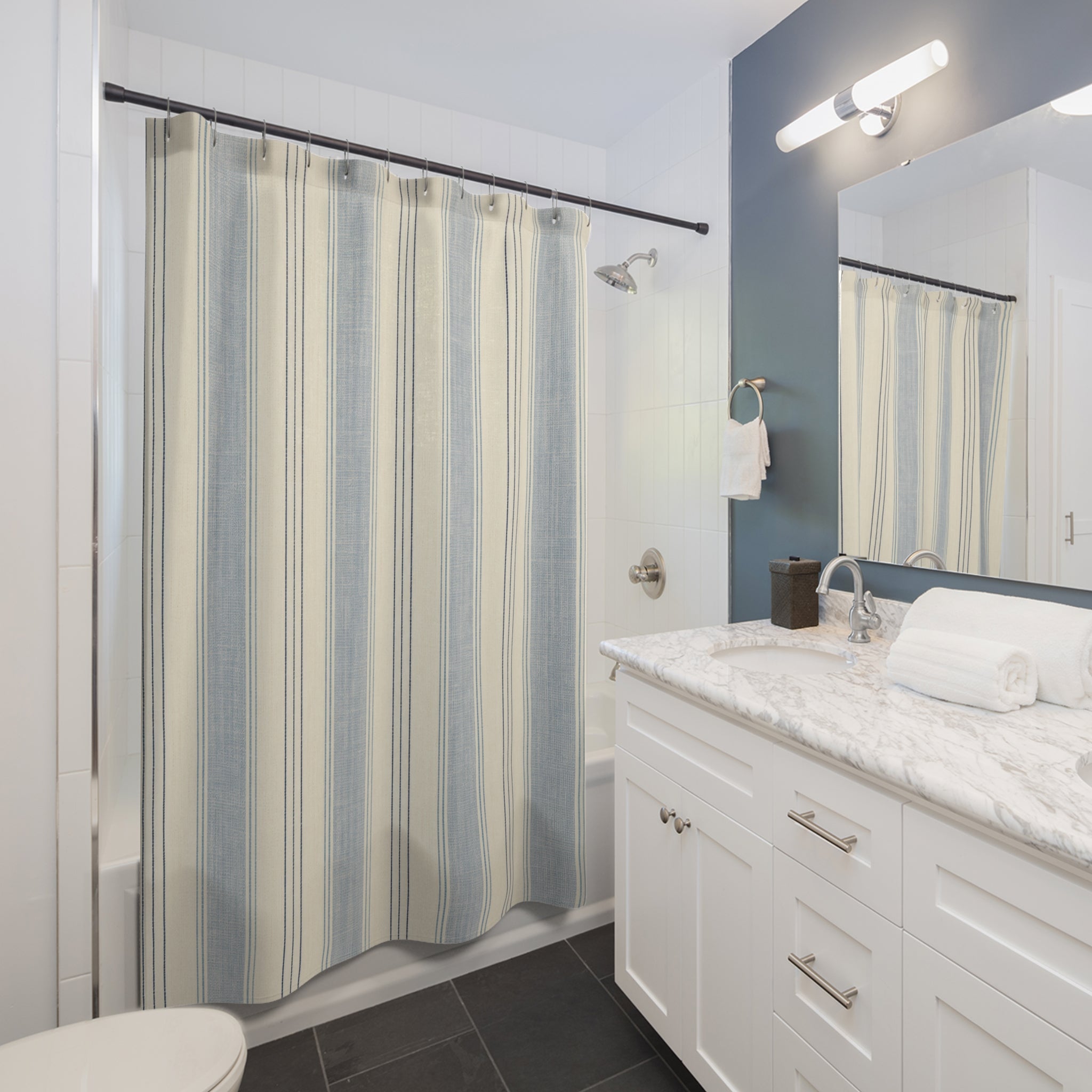 Coastal Pale Indigo Stripe Shower Curtain