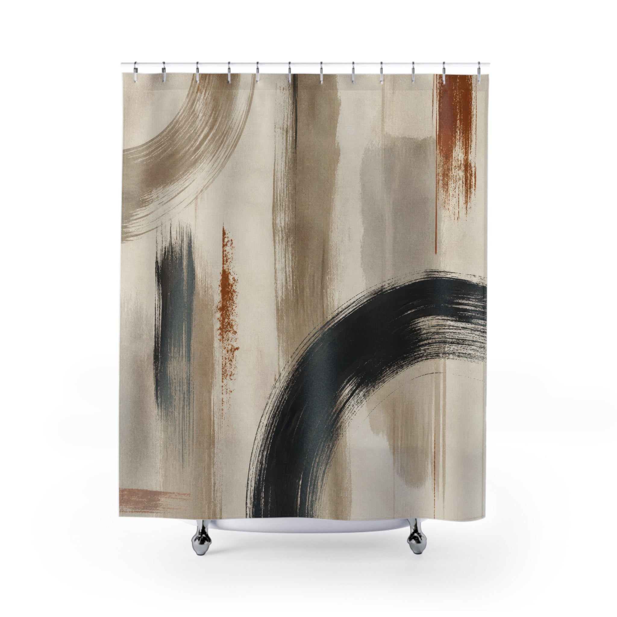 Black Tan Brushstroke Shower Curtain
