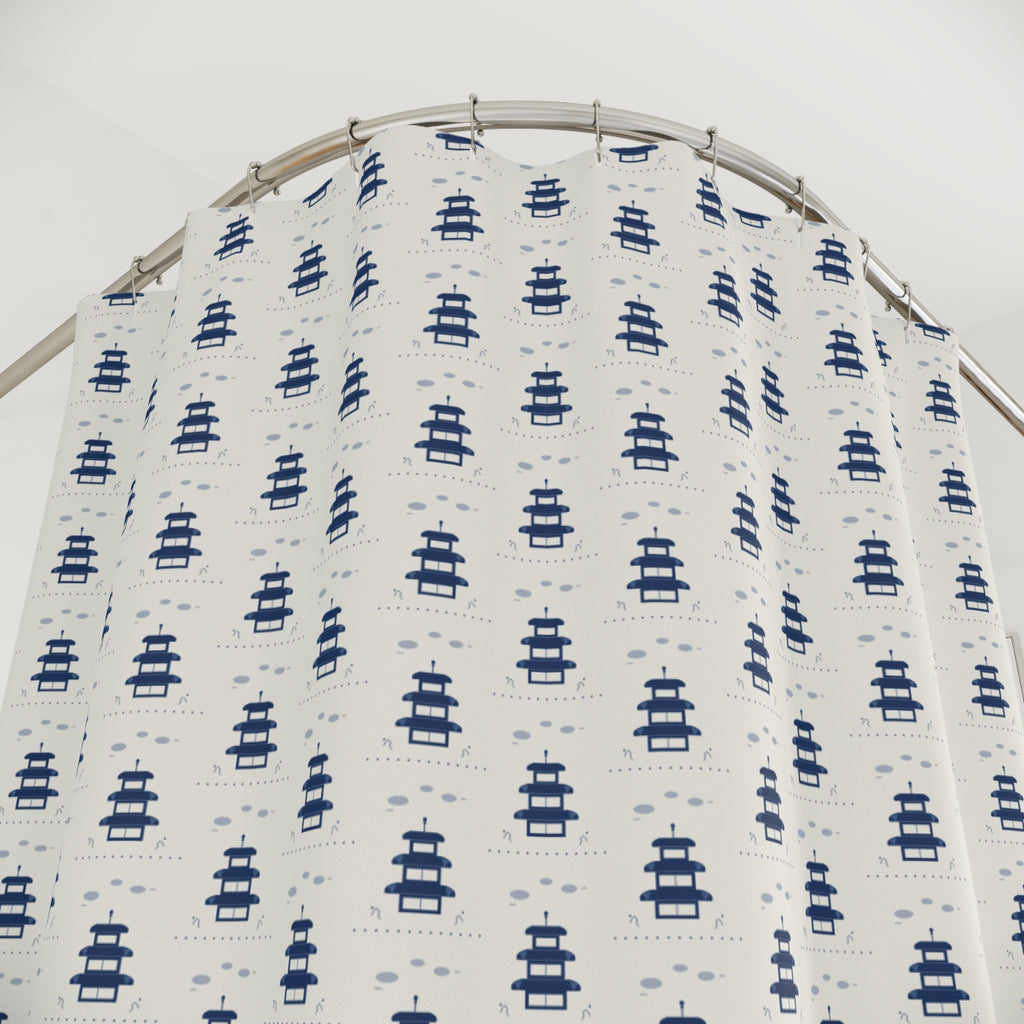 Blue & White Pagoda Shower Curtain – Chinoiserie