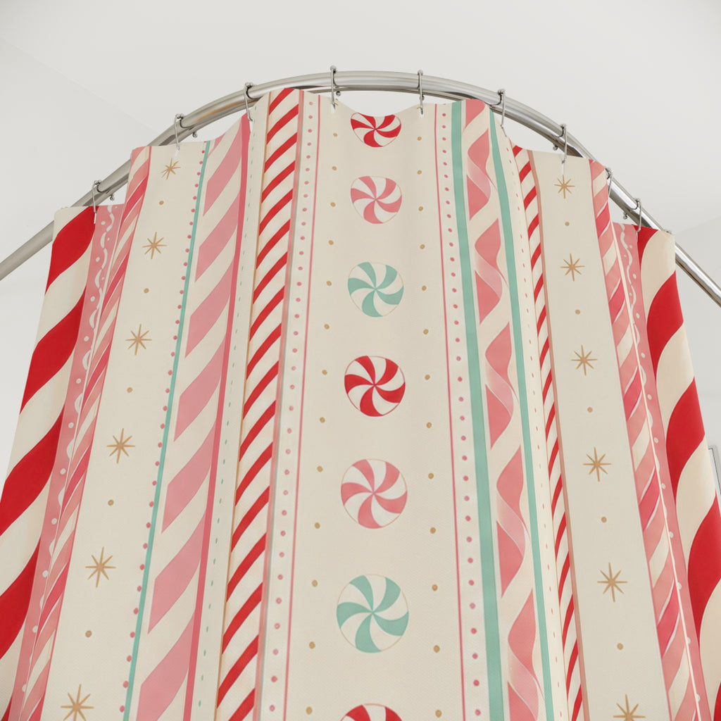 Red White Striped Shower Curtain