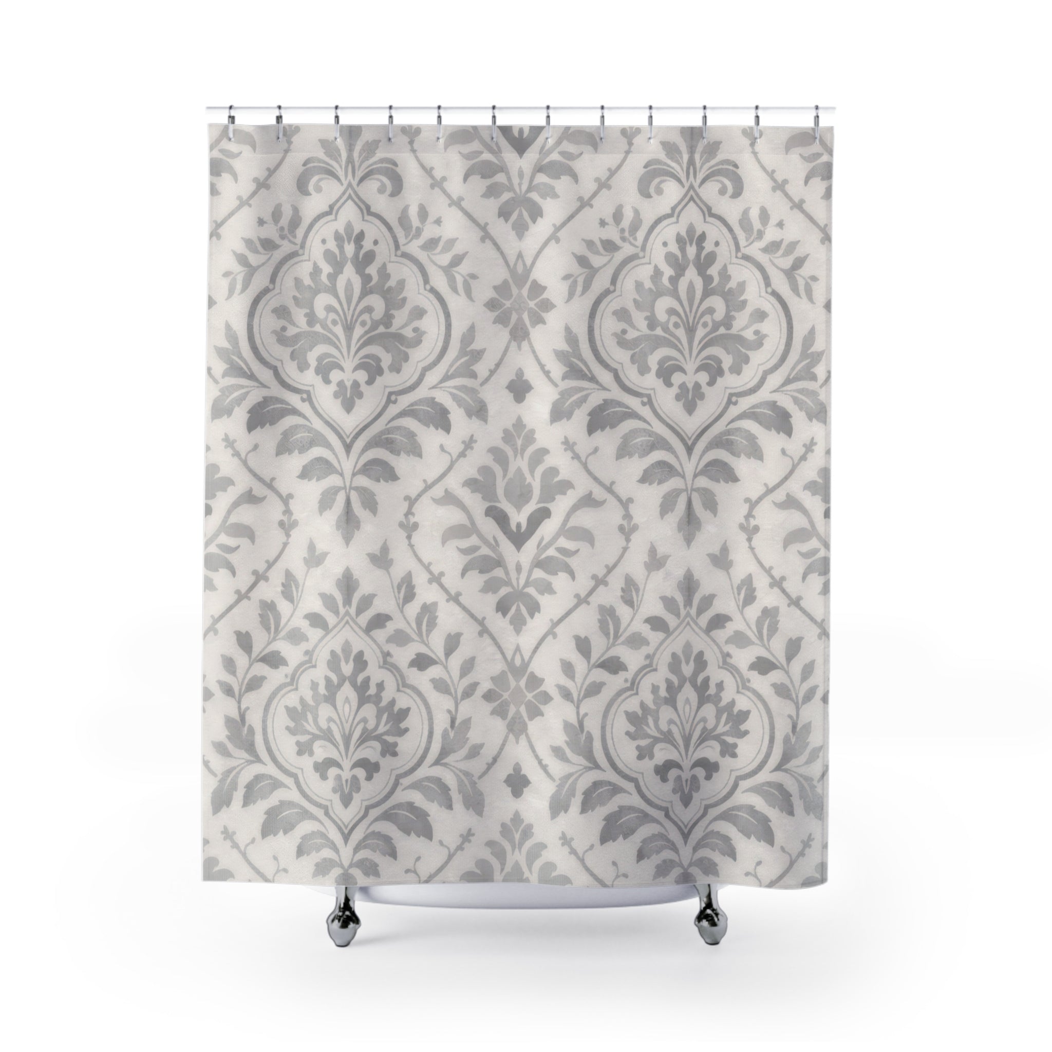 Damask Medallion Shower Curtain – Grey and White