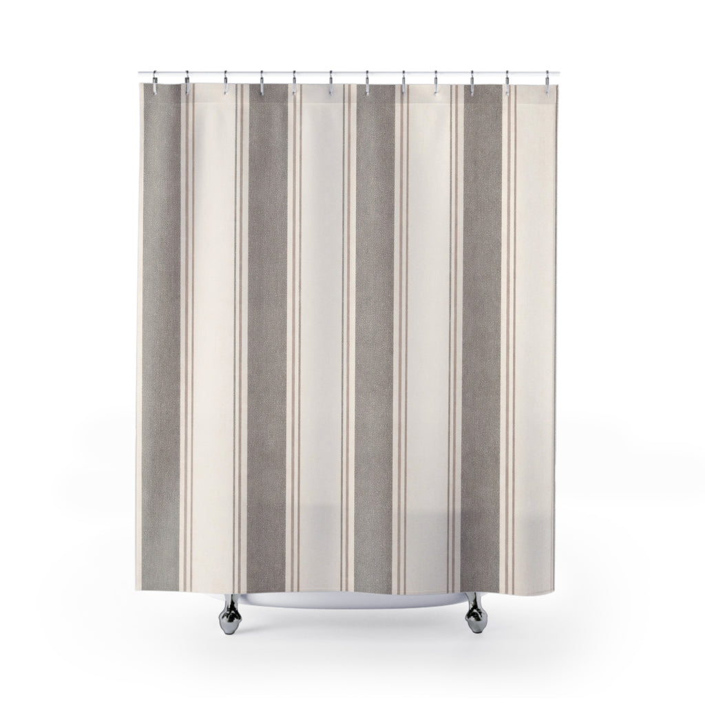 Greige French Stripe Shower Curtain