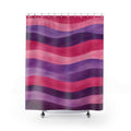 Wavy watercolor stripes in pink, lavender and plum shower curtain with full front view