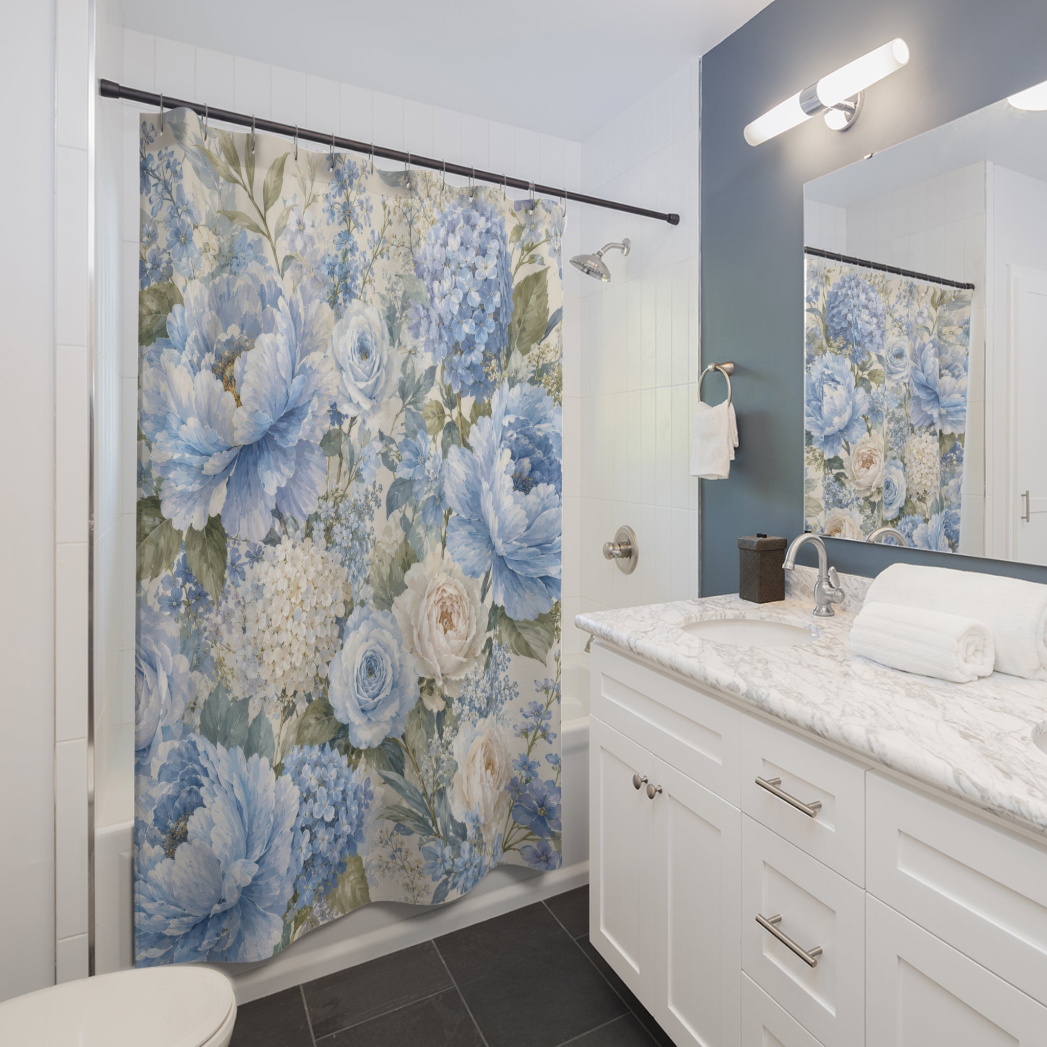 Light Blue Floral Shower Curtain: Blue Hydrangea Flower