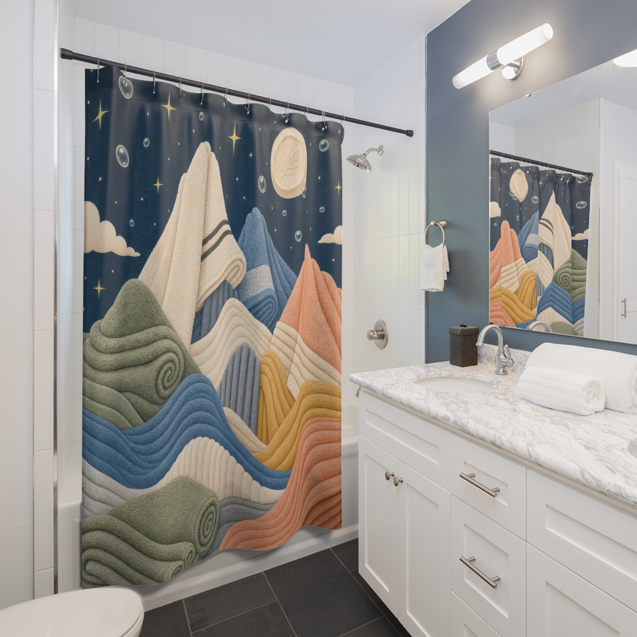 Folded Towel Landscape Shower Curtain