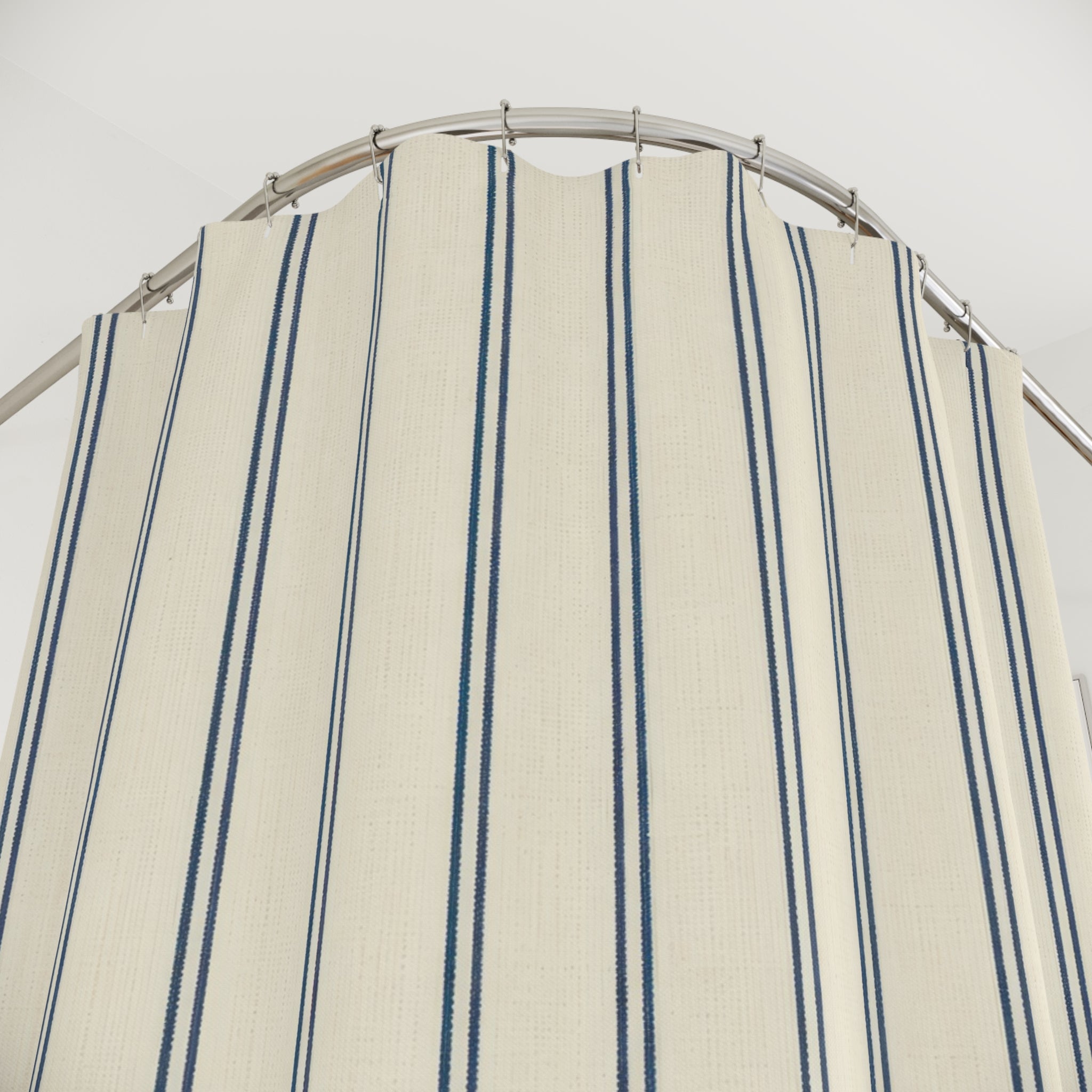 Blue Navy Ticking Stripe Shower Curtain