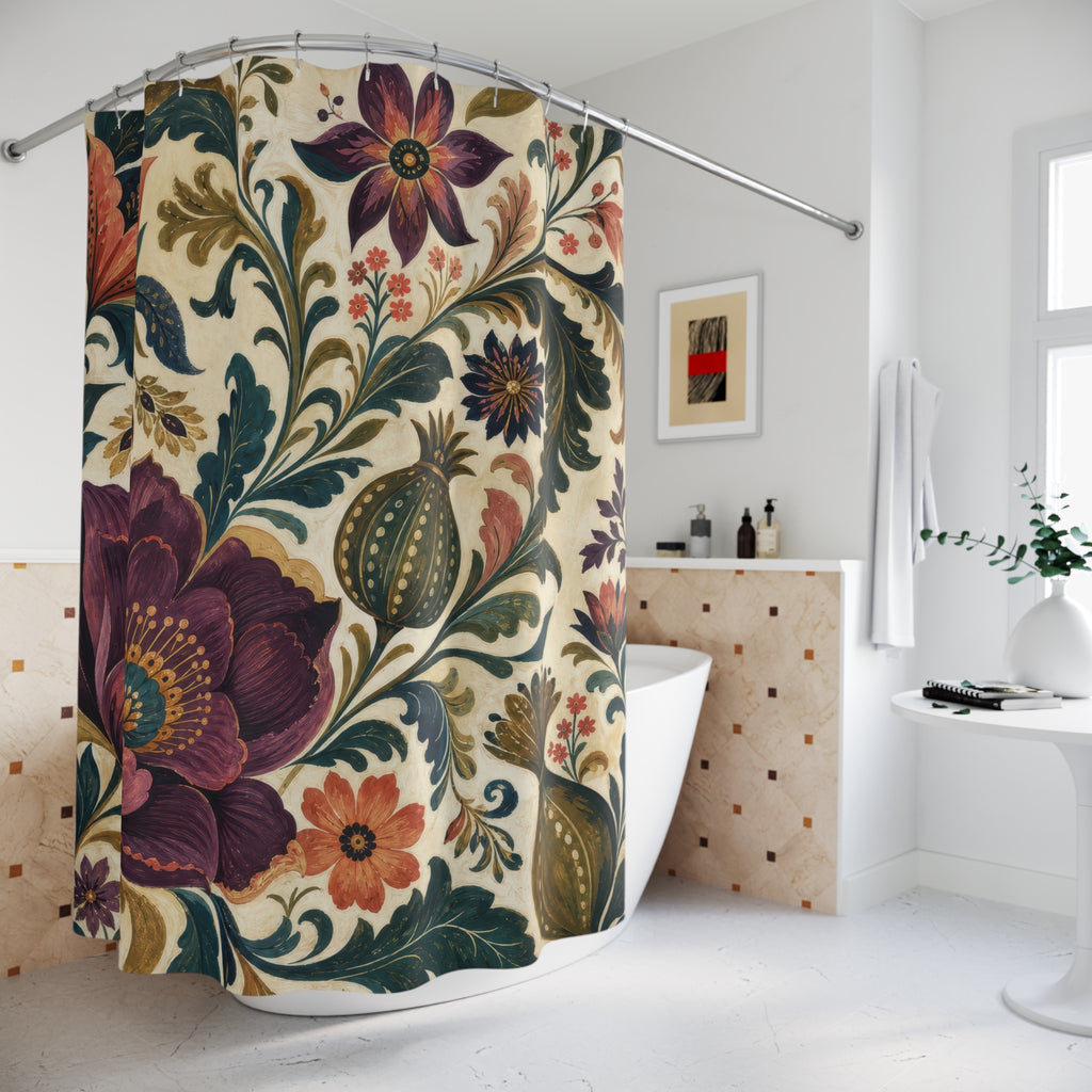 Jewel Tone Boho Folk Floral Shower Curtain