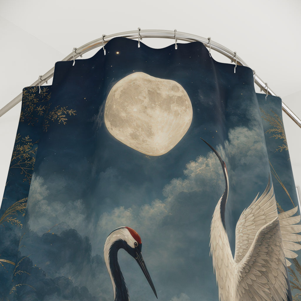 Moonlit Crane Lagoon Shower Curtain