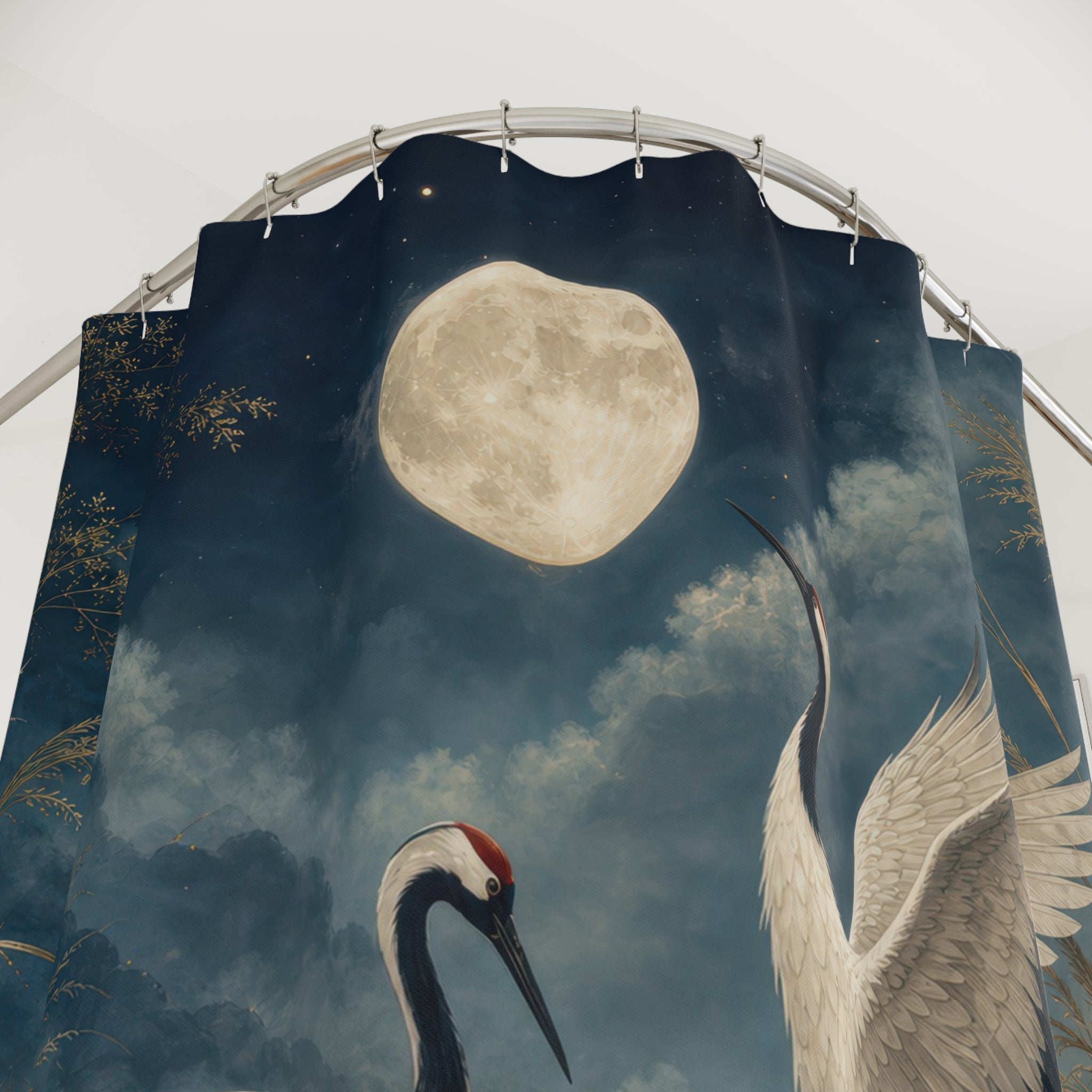 Moonlit Crane Lagoon Shower Curtain