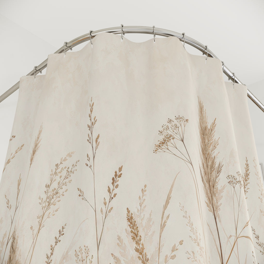 Beige Meadow Grass Botanical Shower Curtain