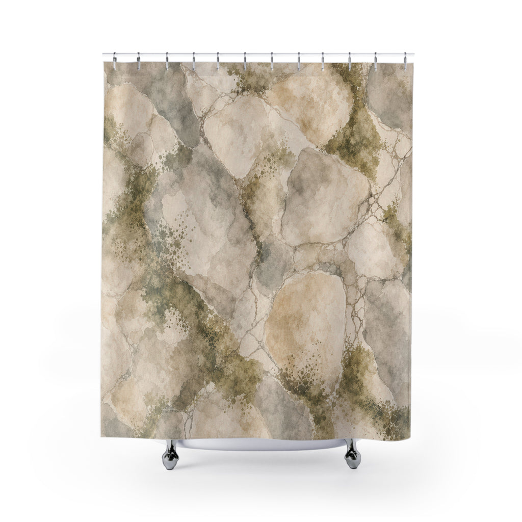Green Beige Stone Texture Shower Curtain