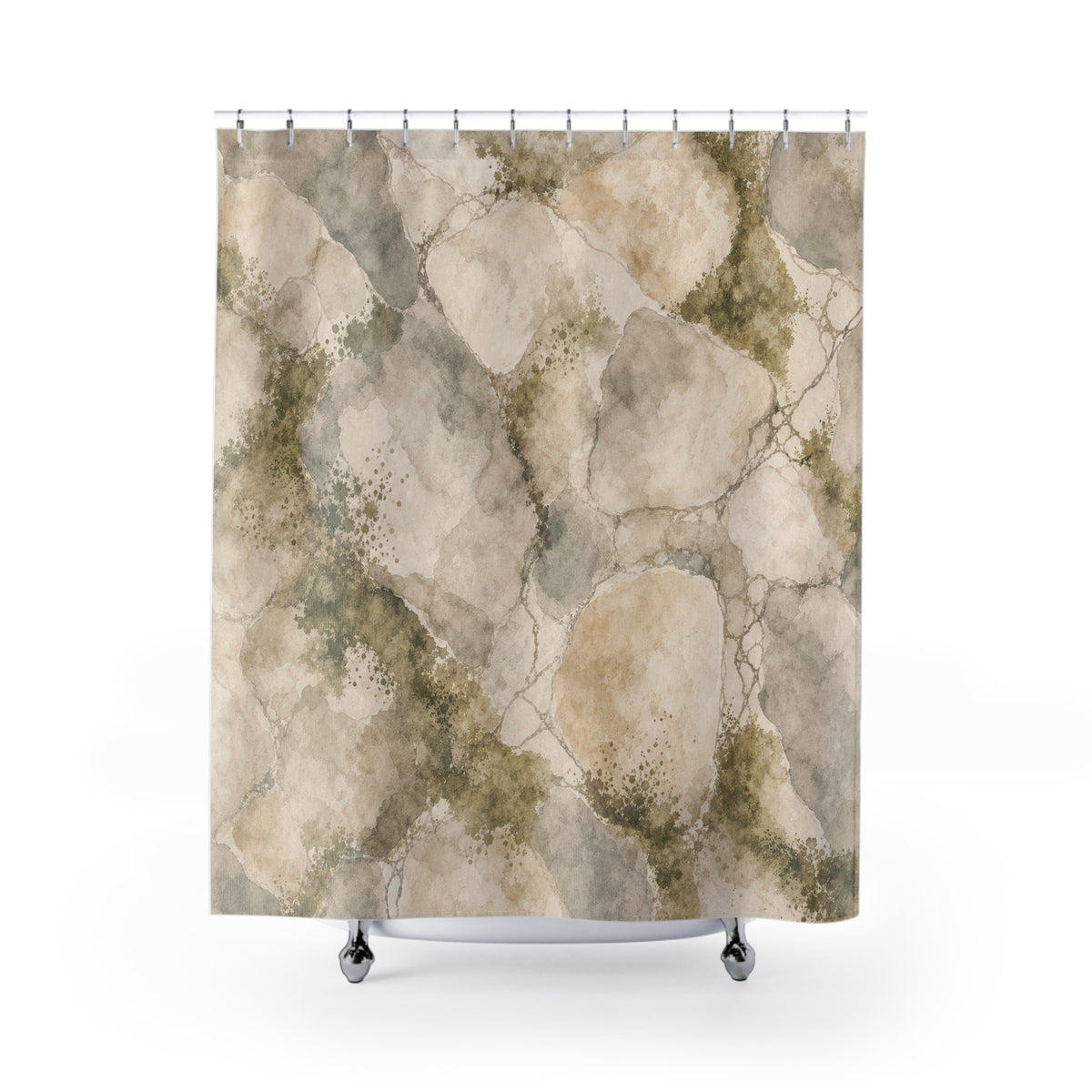 Green Beige Stone Texture Shower Curtain