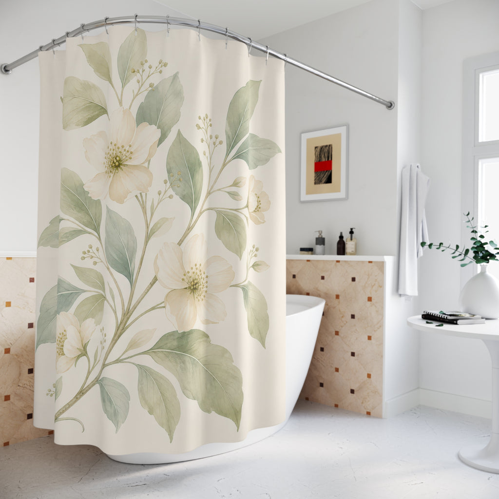 Light Botanical Sage Green Shower Curtain