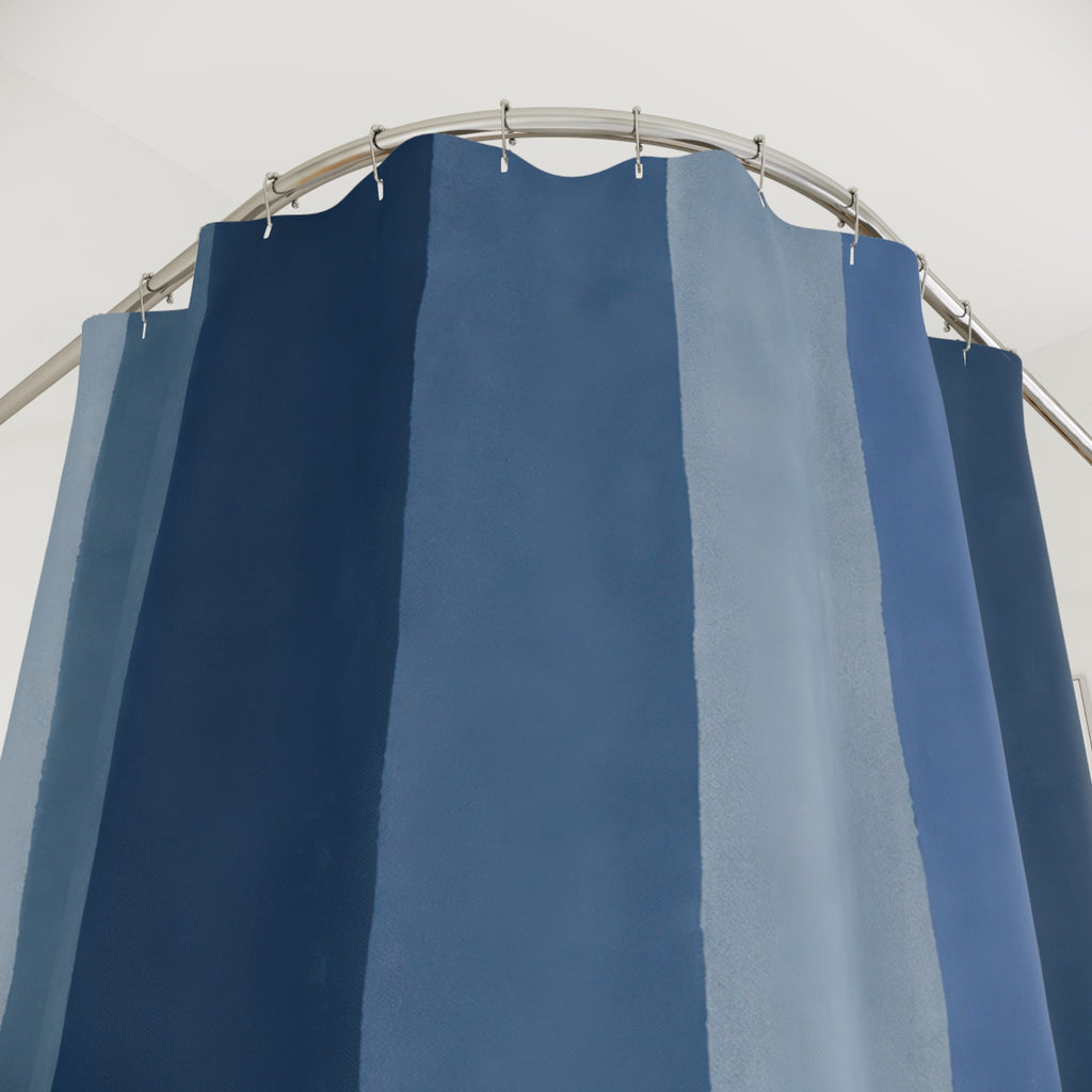 Muted Navy Slate Vertical Bands Shower Curtain