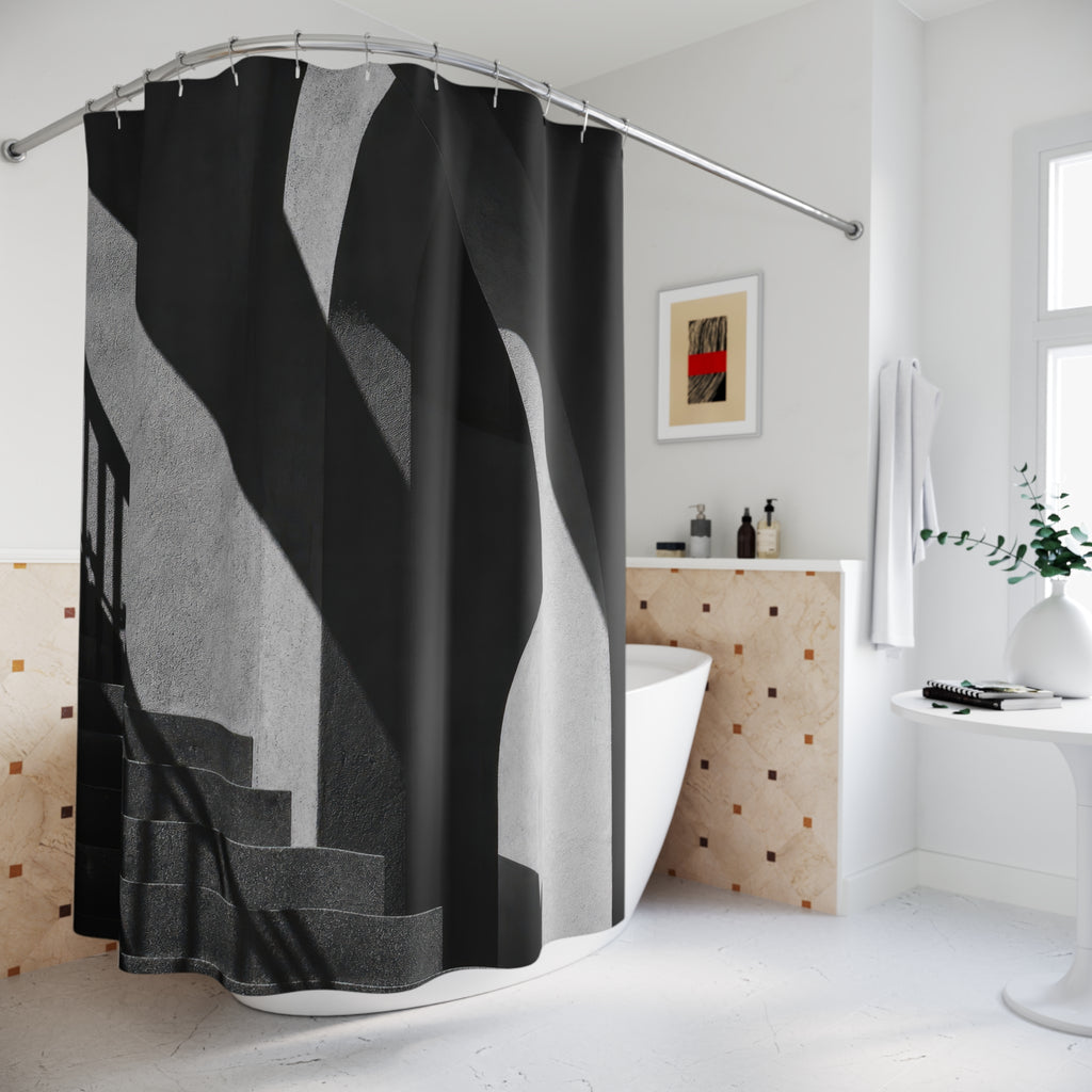 Black White Shower Curtain, Architectural Bath Decor, Modern Stair Arch Pattern, Graphic Guest Bathroom Decor, Urban Style, Monochrome Style