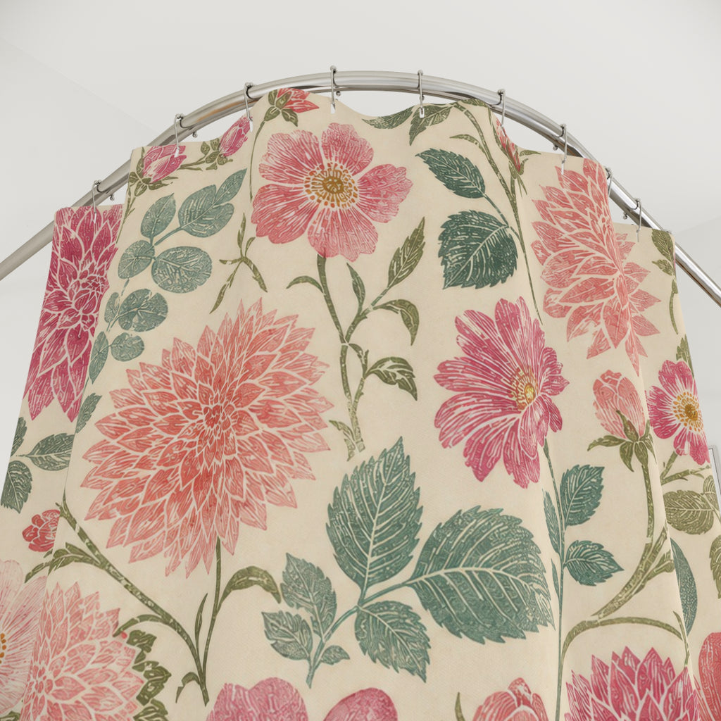 Pink Sage Block Print Floral Shower Curtain
