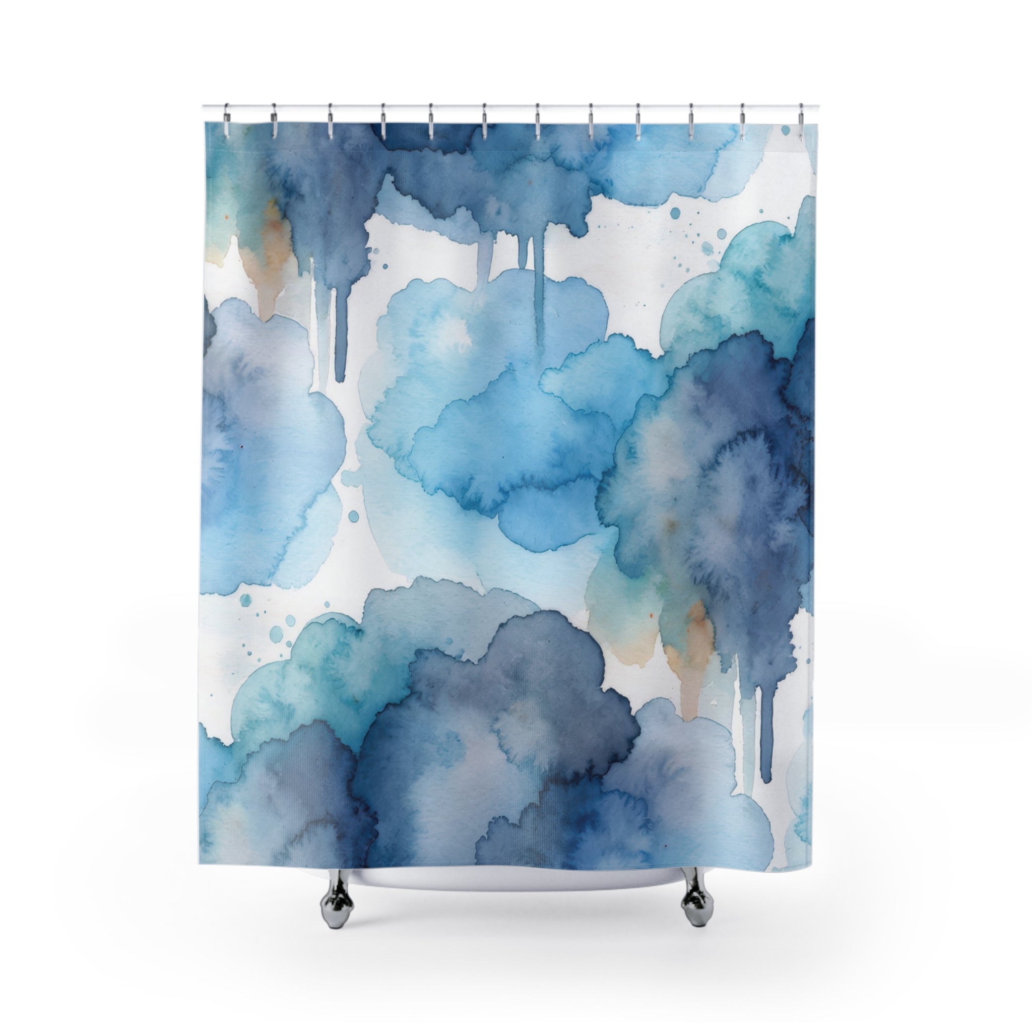Blue Watercolor Ink Wash Shower Curtain