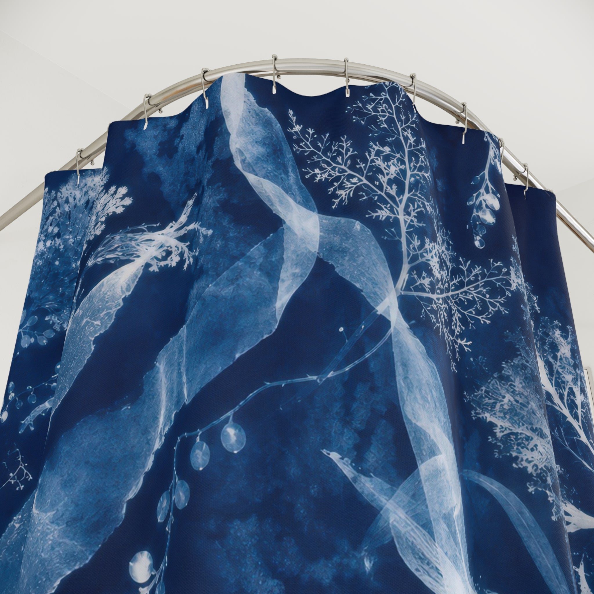 Nature Leaf Blue Botanical Shower Curtain
