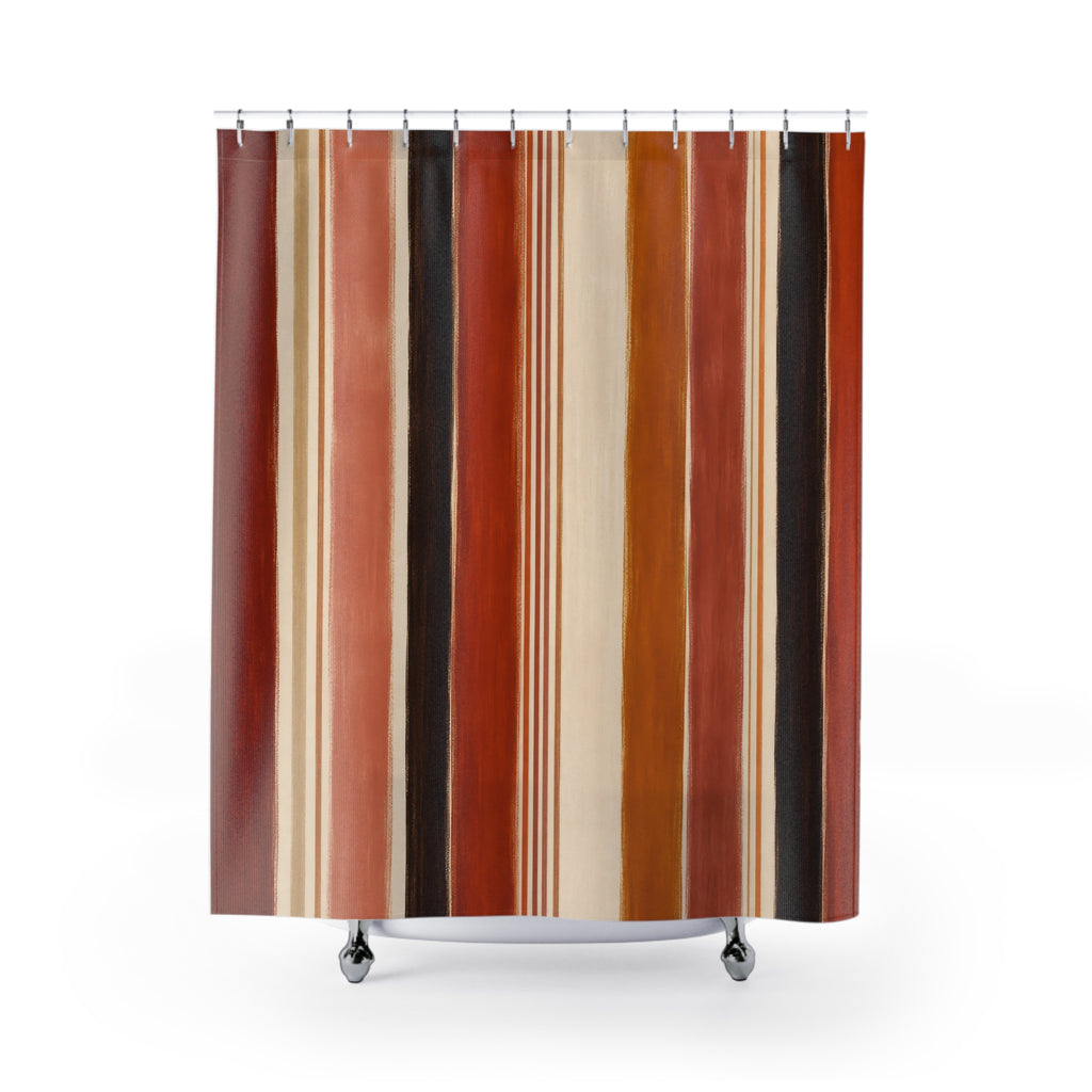 Rust Orange Brown Vertical Stripe Shower Curtain