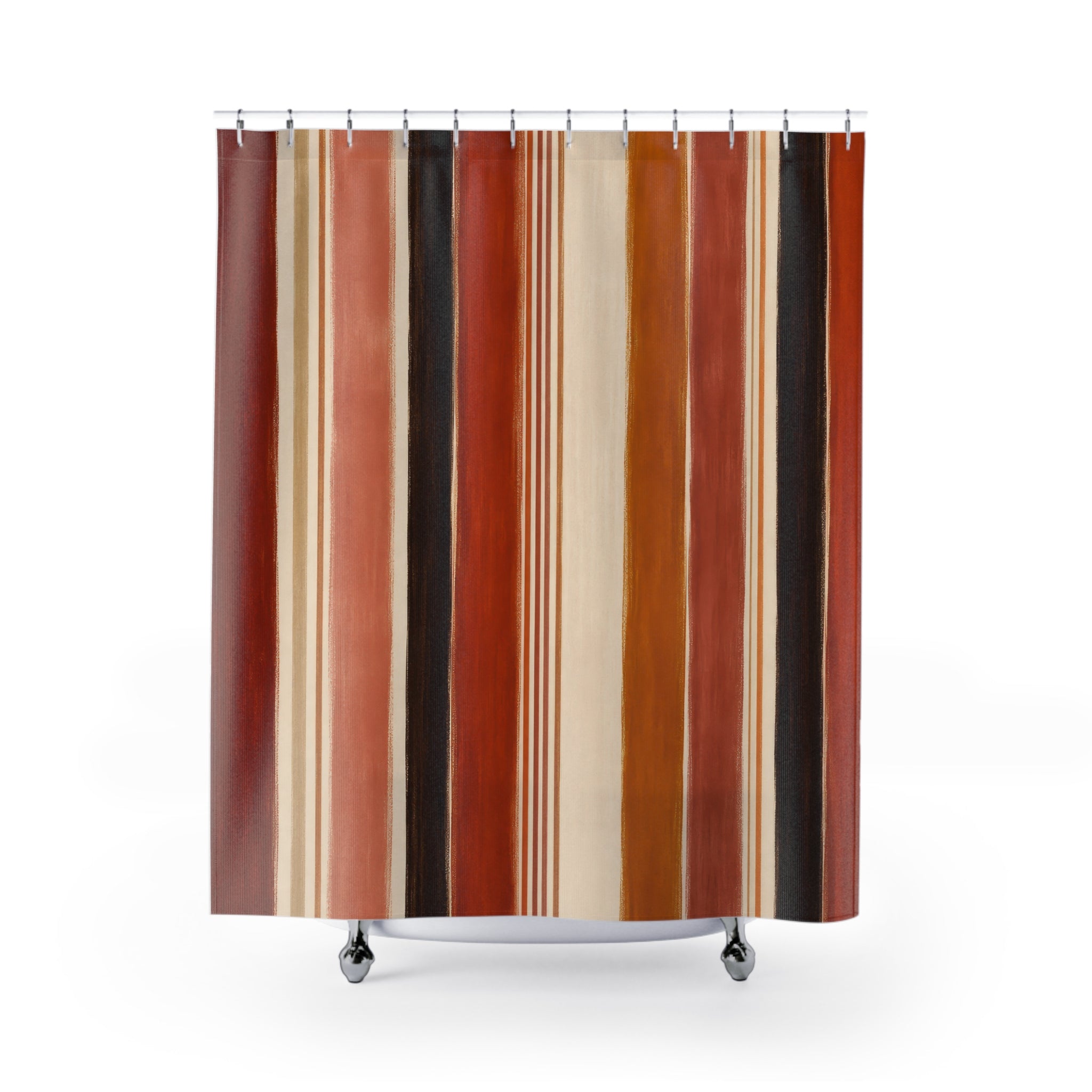 Rust Orange Brown Vertical Stripe Shower Curtain