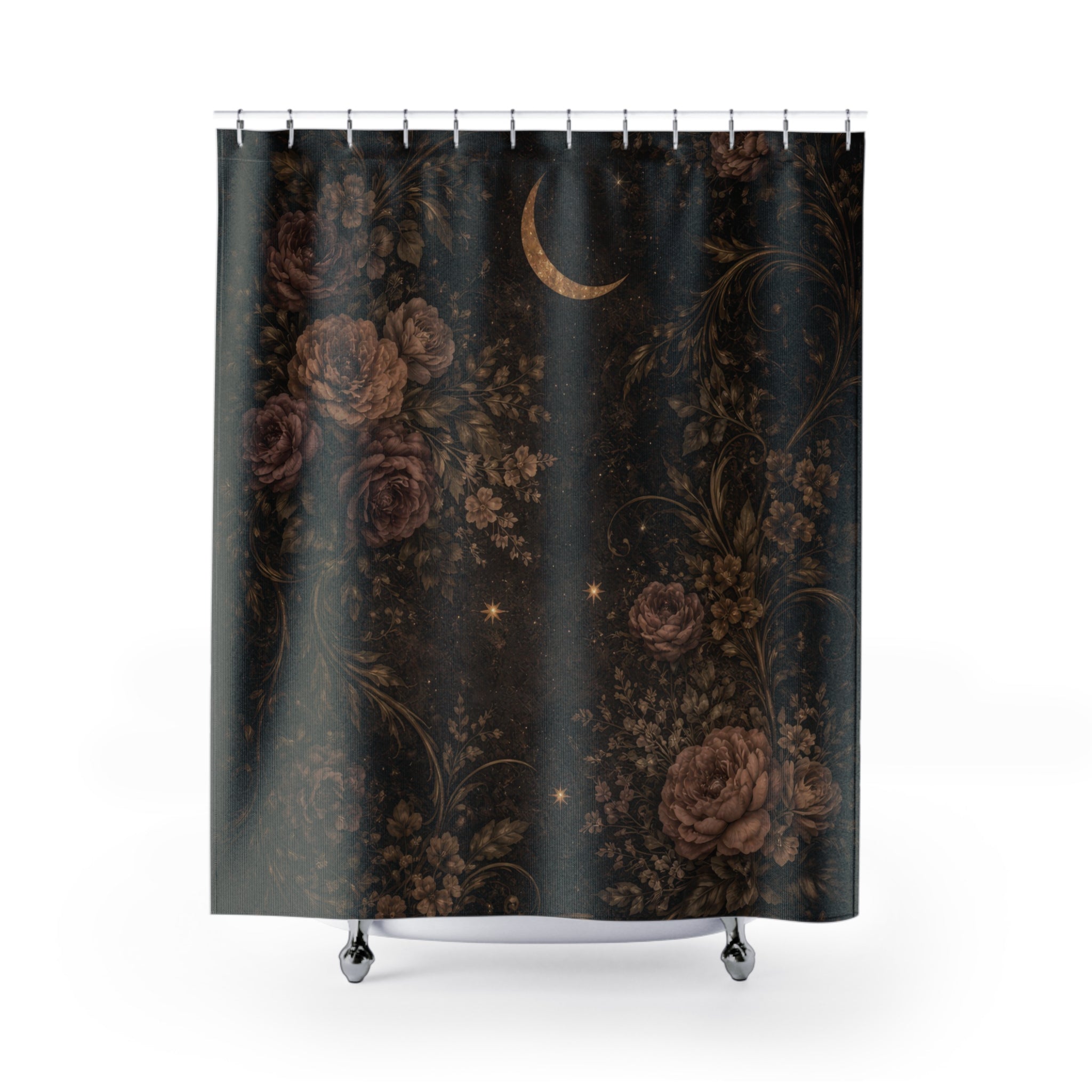 Celestial Dark Floral Shower Curtain — Moon Gothic