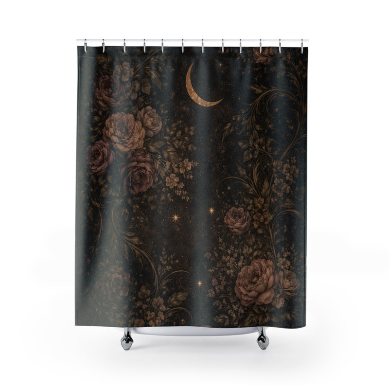 Celestial Dark Floral Shower Curtain — Moon Gothic