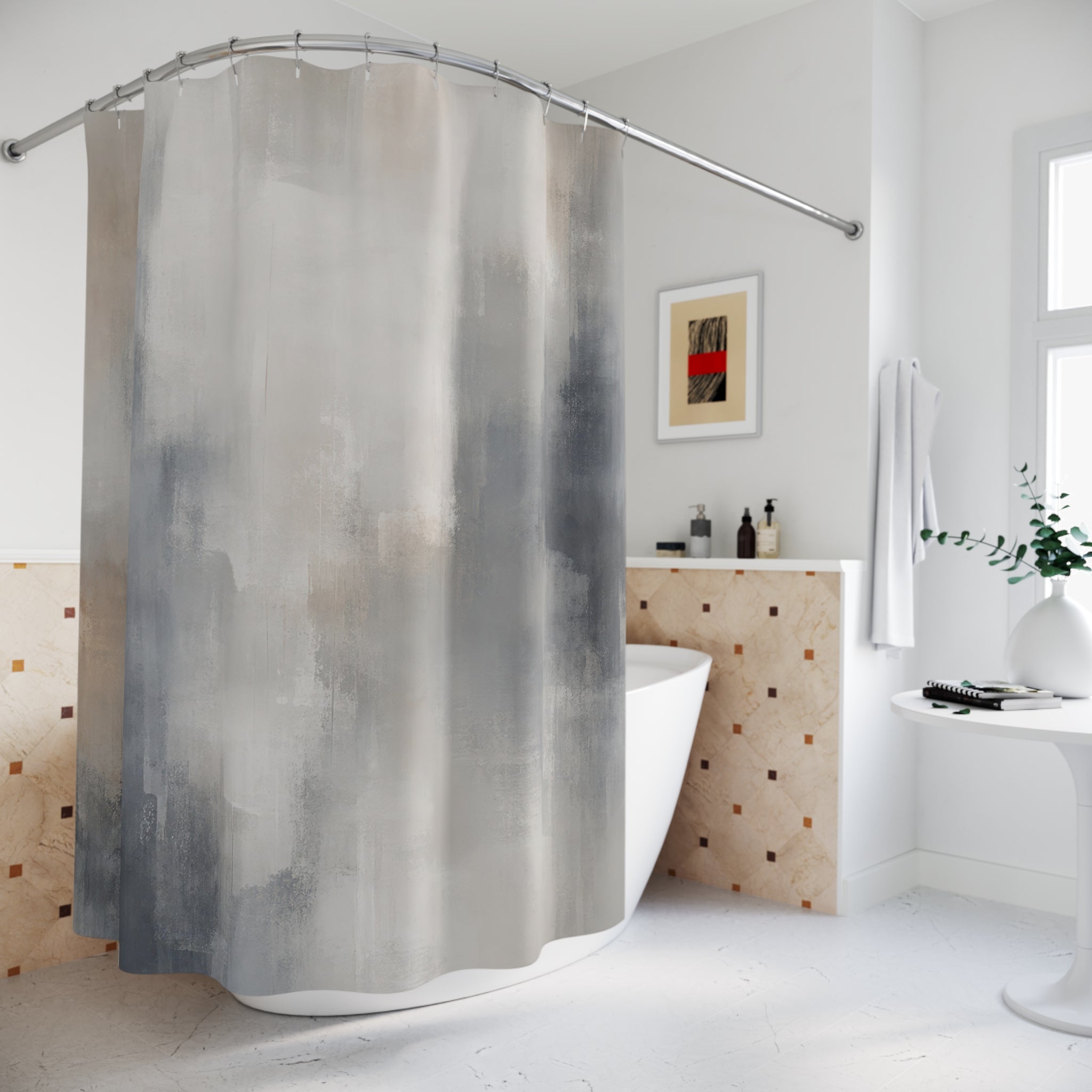 Gray White Abstract Brush Shower Curtain