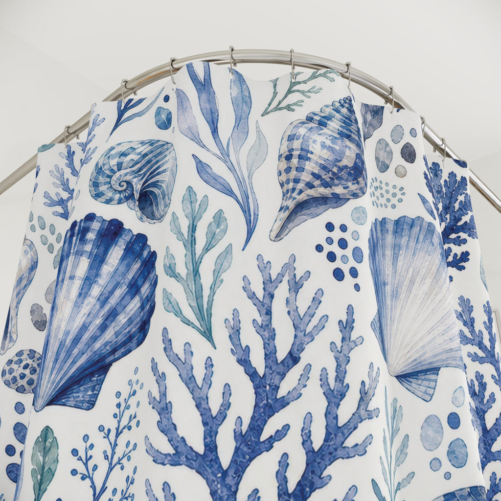 Blue Coastal Shell Shower Curtain
