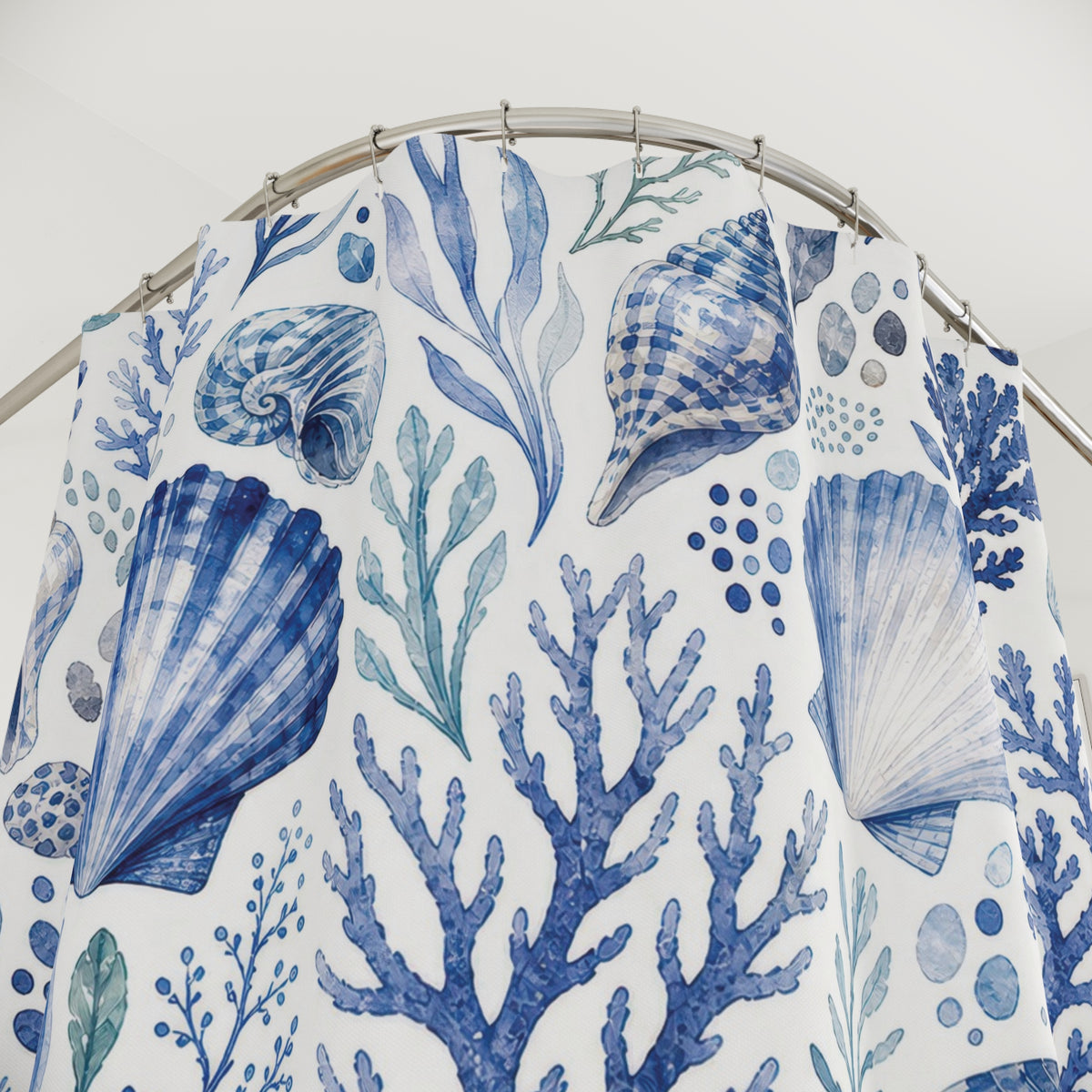Blue Coastal Shell Shower Curtain