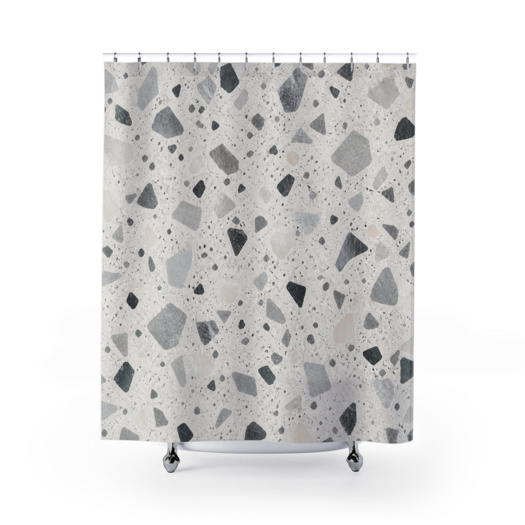 Gray White Stone Chip Shower Curtain