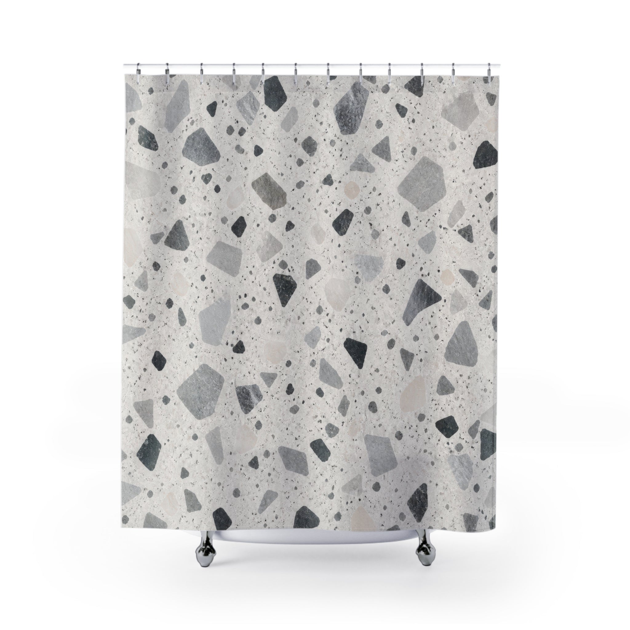 Gray White Stone Chip Shower Curtain