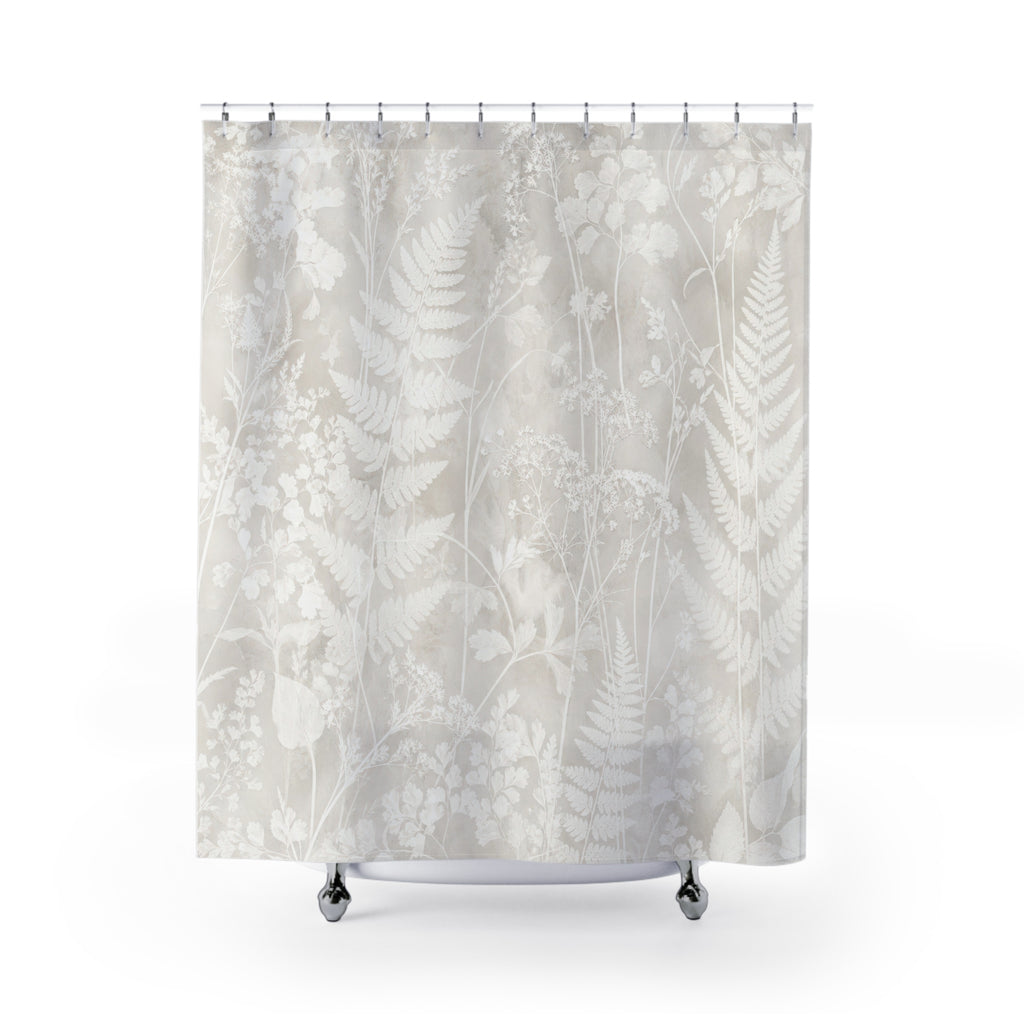 White Botanical Photogram Shower Curtain