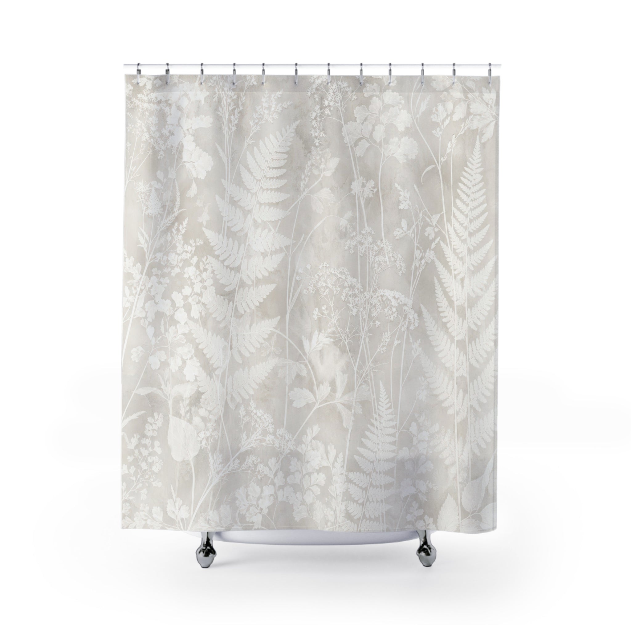 White Botanical Photogram Shower Curtain