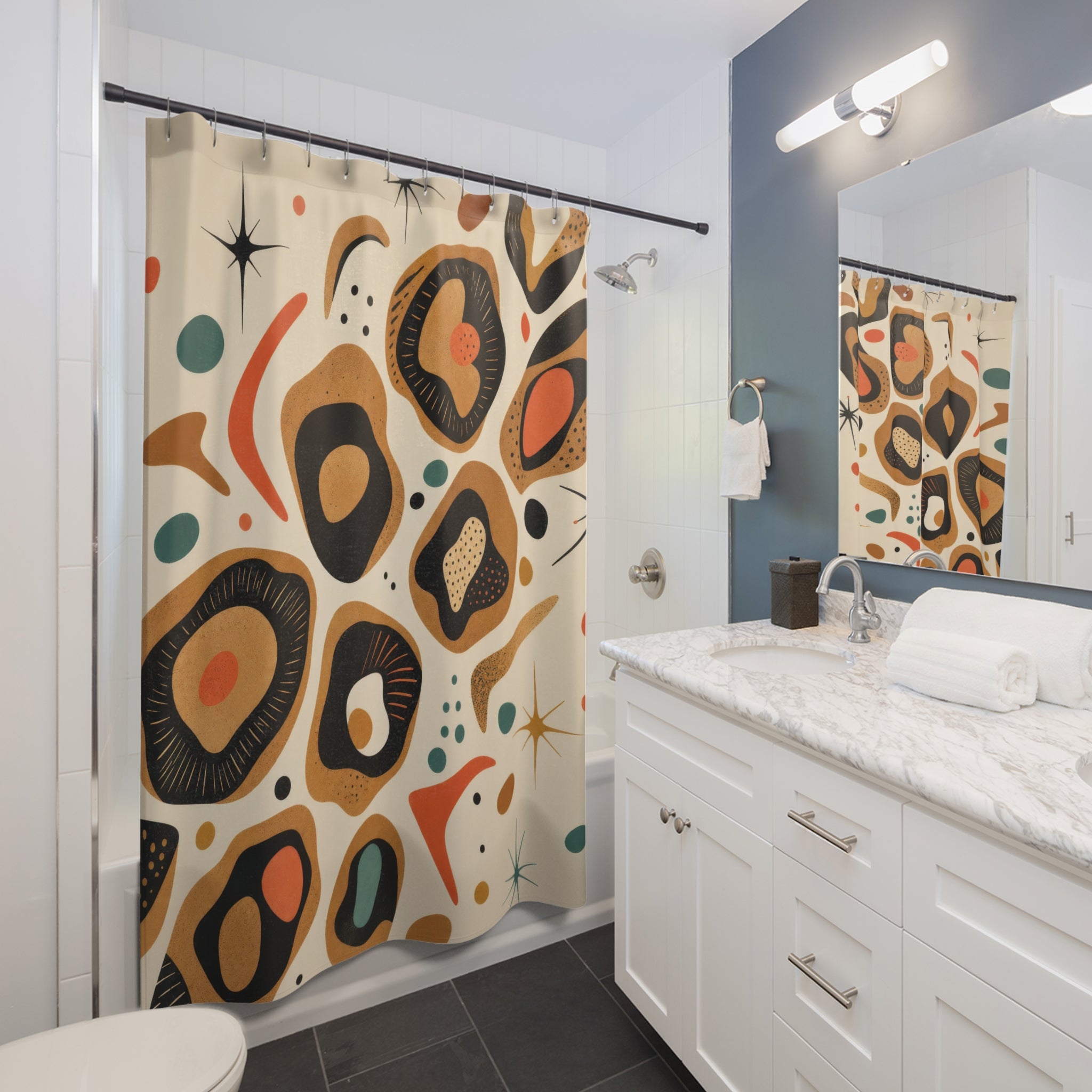 Atomic Leopard Mid Century Shower Curtain