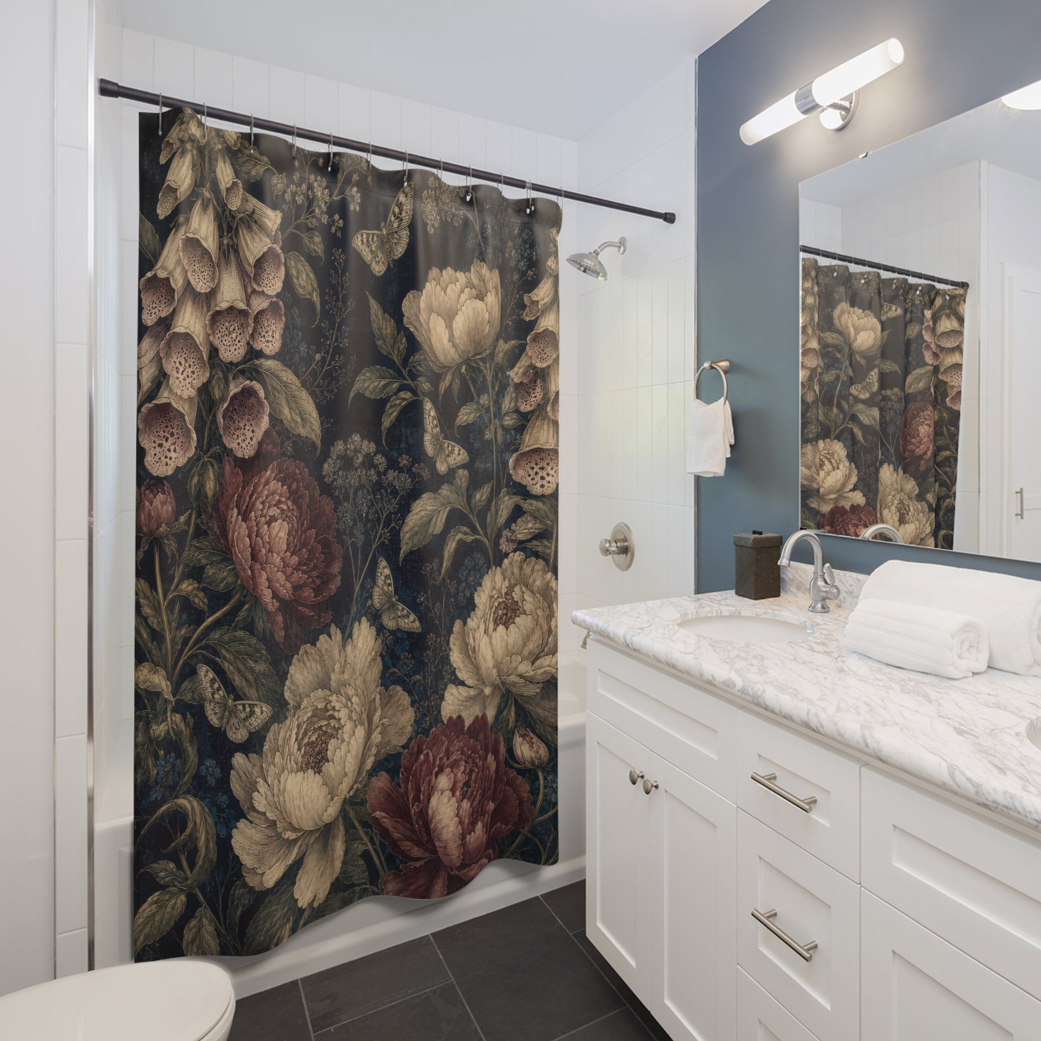 Antique Botanical Peony Shower Curtain